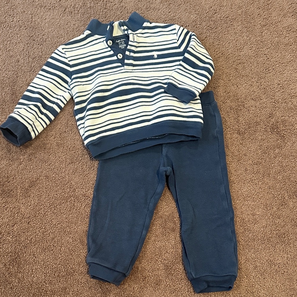 Polo by Ralph Lauren Navy Striped Kids Jogger Set